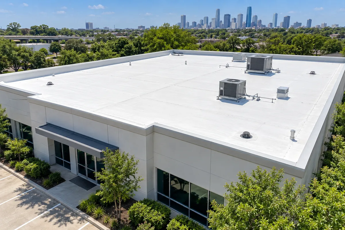 AI-generated illustration of a low-slope commercial roof